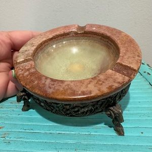 Vintage Green Onyx Ashtray in Stand Circle Italy